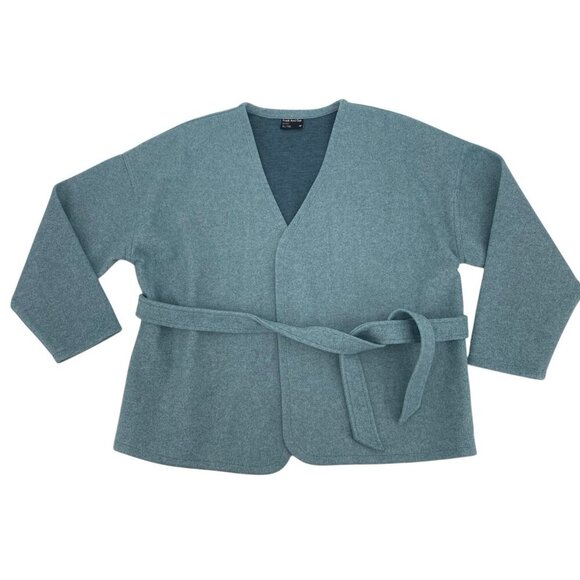 Frank & Oak Size XL Blue Open Front Cardigan Sweater Tie Waist Belt - Picture 1 of 12